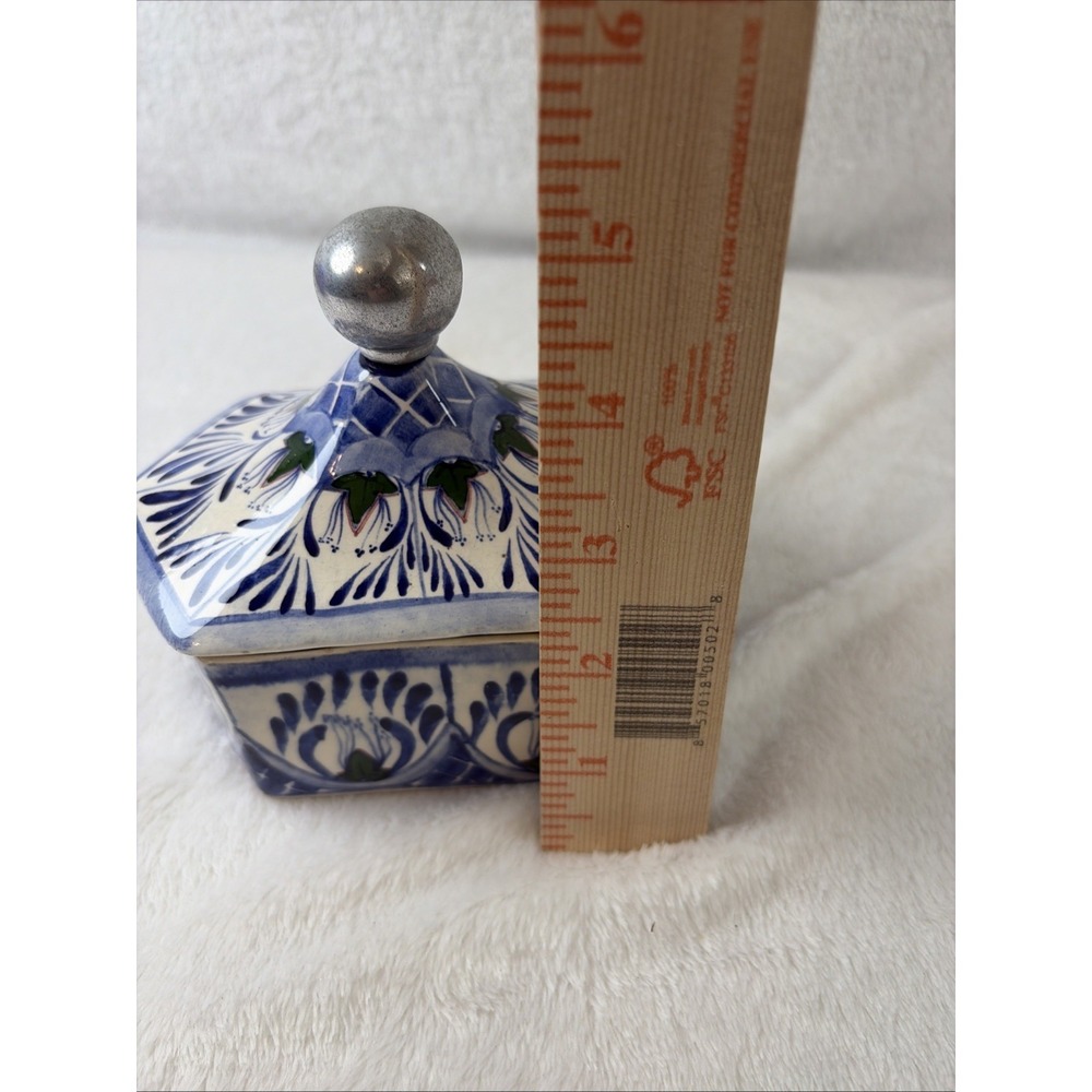 Vintage 90s Mexican Talavera Hexagonal Ceramic Trinket Box Lidded Jewelry Dish - Picture 11 of 15